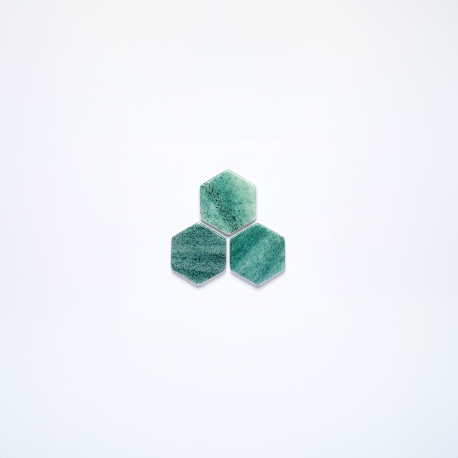 Hexagonal green aquamarine recycled glass mosaic
